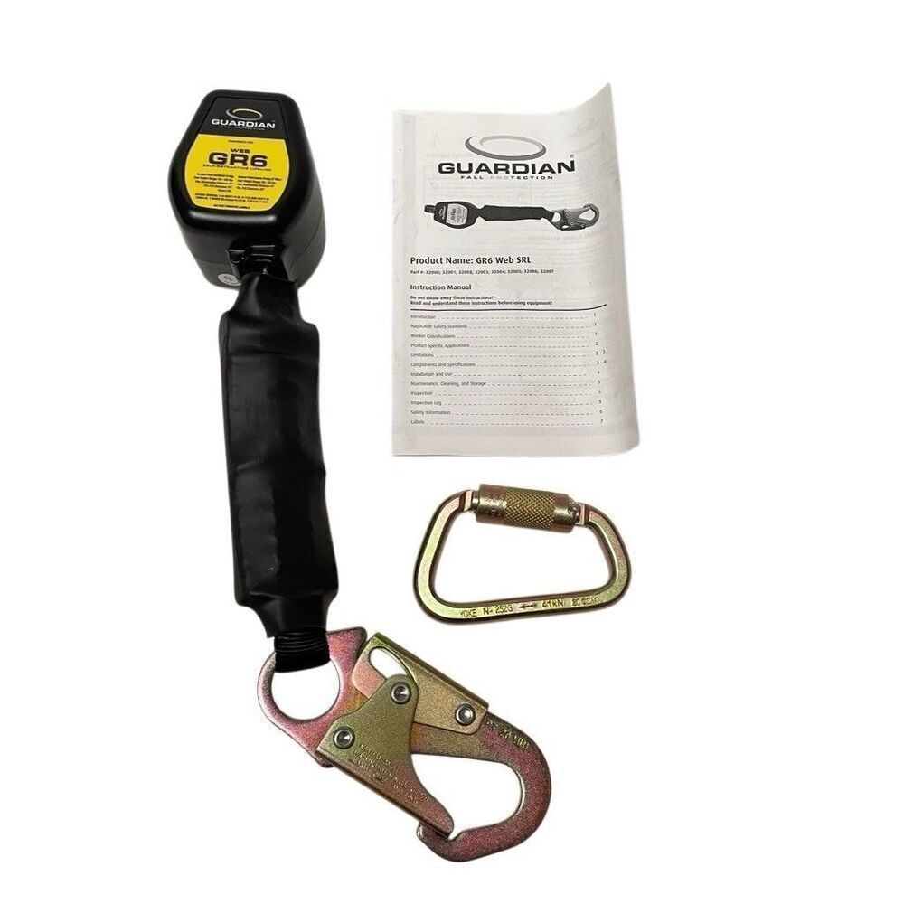Guardian Fall Protection GR6 SRL Connector 6’ Self Retracting Steel Hook NEW